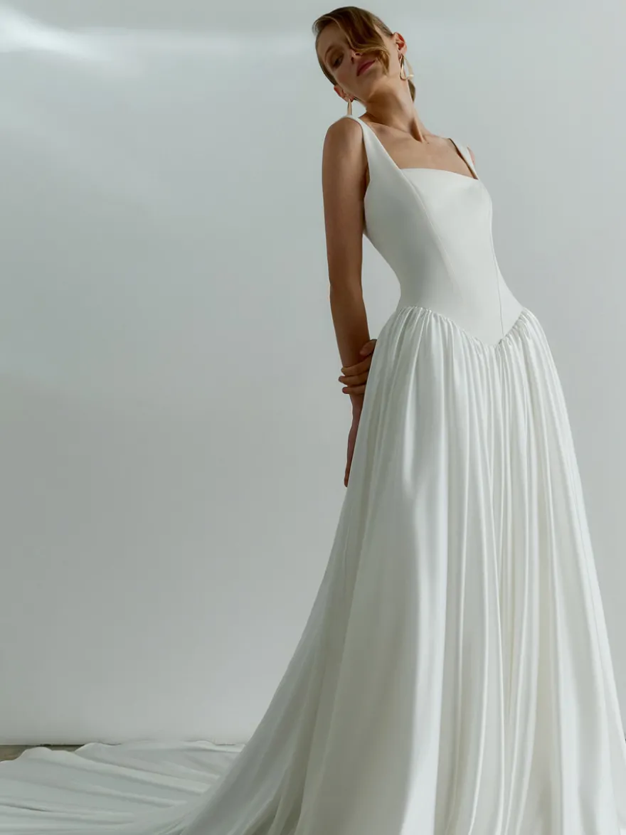 Robe de mariée simple taille basque robe de bal col carré sans manches 50 cm robes de mariée