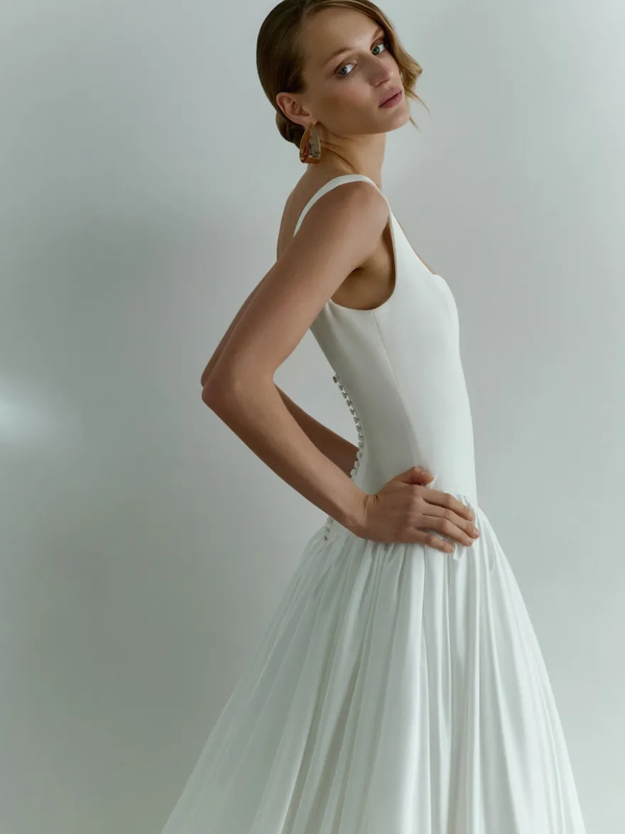 Robe de mariée simple taille basque robe de bal col carré sans manches 50 cm robes de mariée