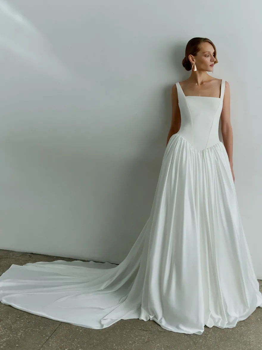 Robe de mariée simple taille basque robe de bal col carré sans manches 50 cm robes de mariée