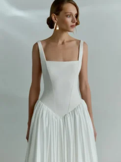 Robe de mariée simple taille basque robe de bal col carré sans manches 50 cm robes de mariée