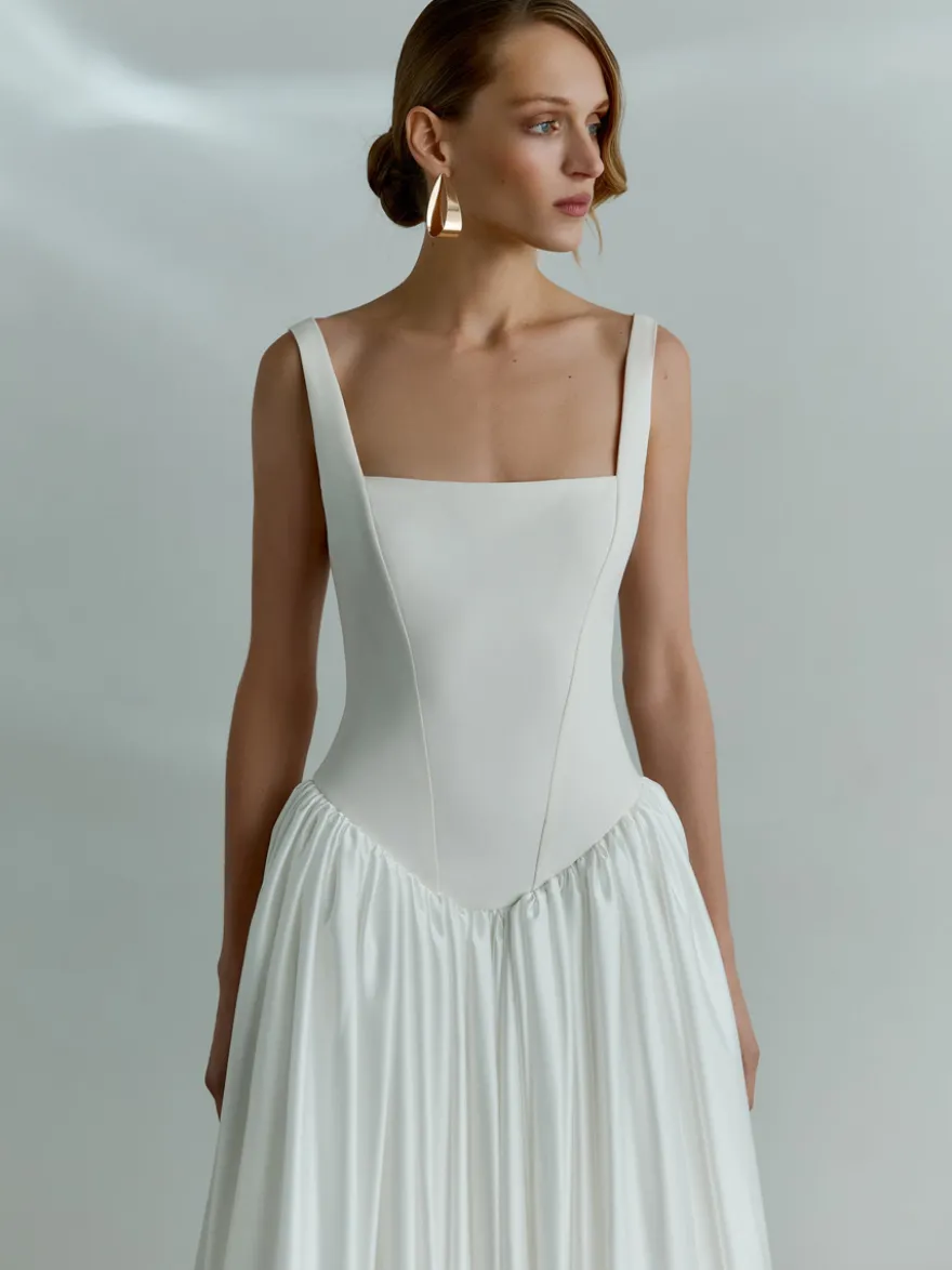 Robe de mariée simple taille basque robe de bal col carré sans manches 50 cm robes de mariée