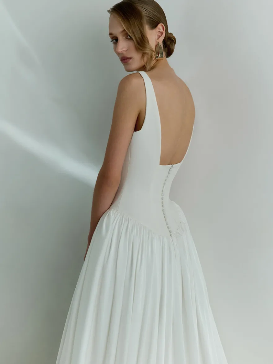 Robe de mariée simple taille basque robe de bal col carré sans manches 50 cm robes de mariée