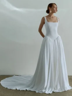Robe de mariée simple taille basque robe de bal col carré sans manches 50 cm robes de mariée