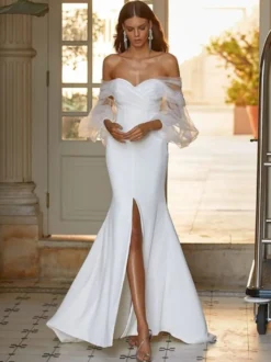 Robe de mariée sirène bustier zip sur dos jupe fendue au sol