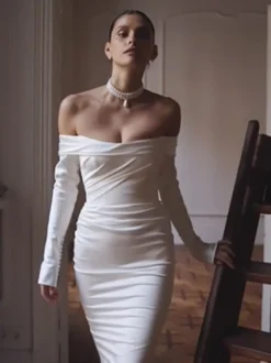 Robe de mariée sirène vintage bustier manche longue zip sur dos à petite traîne