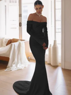Robe de mariée sirène vintage bustier manche longue zip sur dos à petite traîne