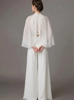 Robe de mariée trois pièces en dentelle col rond manches longues longueur au sol