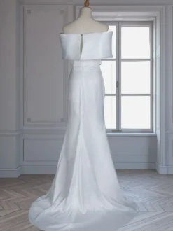 Robe de mariée vintage charleston ivoire en satin col bateau jupe sirène à traîne robe de mariage rétro