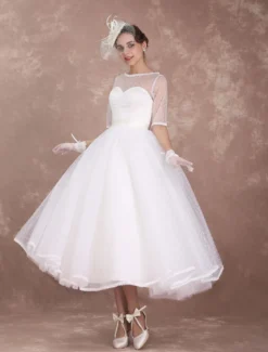Robe de Mariée Vintage Courte Robe de mariée A-ligne satin en dentelle avec doublure