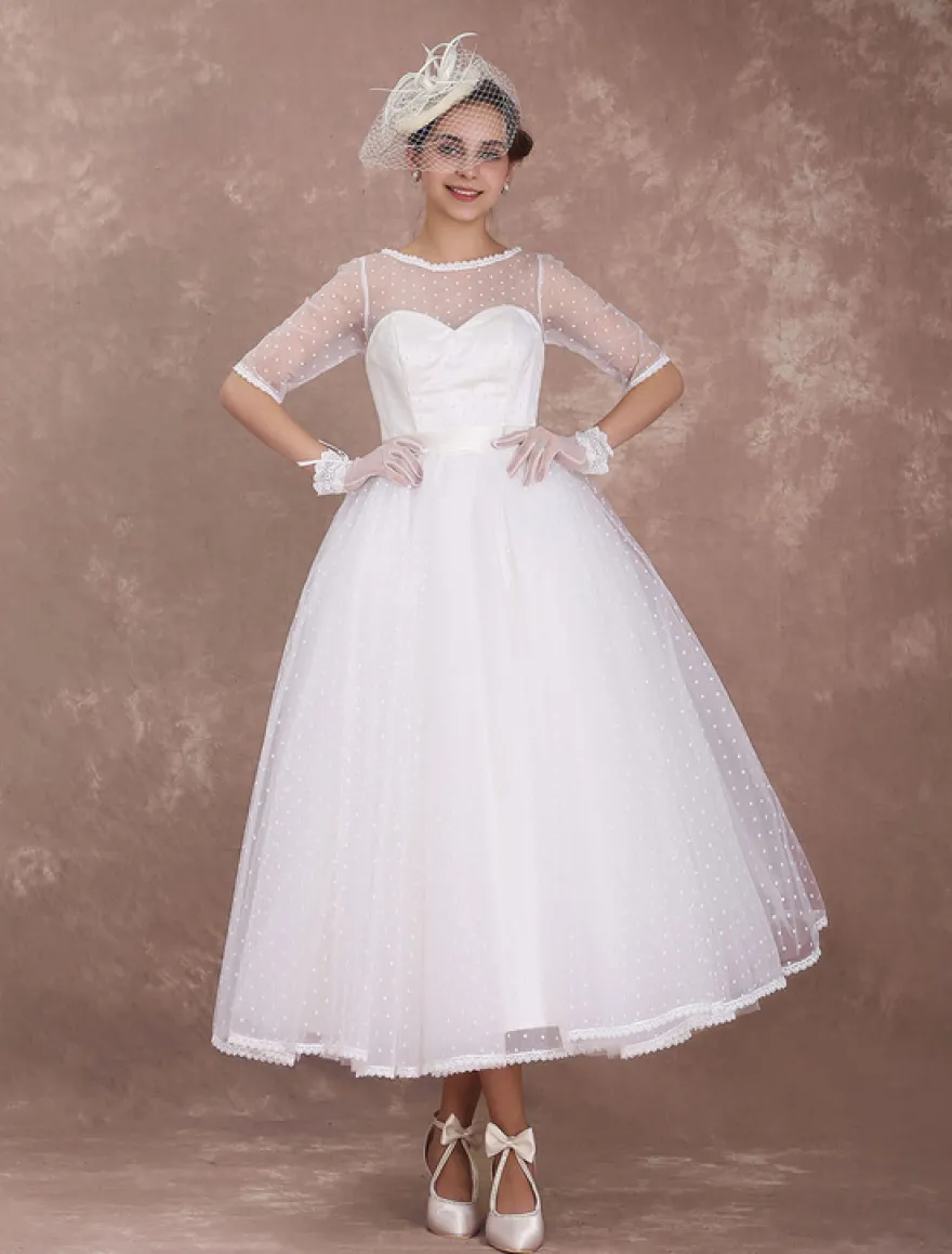 Robe de Mariée Vintage Courte Robe de mariée A-ligne satin en dentelle avec doublure