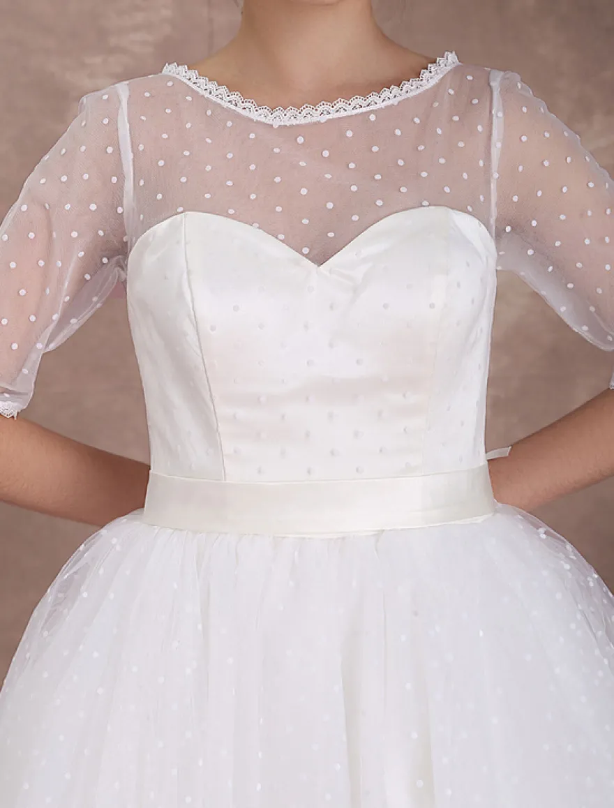 Robe de Mariée Vintage Courte Robe de mariée A-ligne satin en dentelle avec doublure