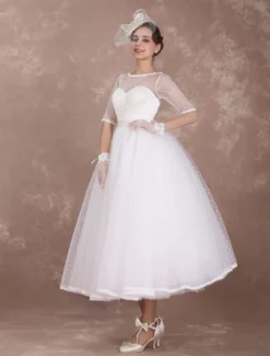 Robe de Mariée Vintage Courte Robe de mariée A-ligne satin en dentelle avec doublure