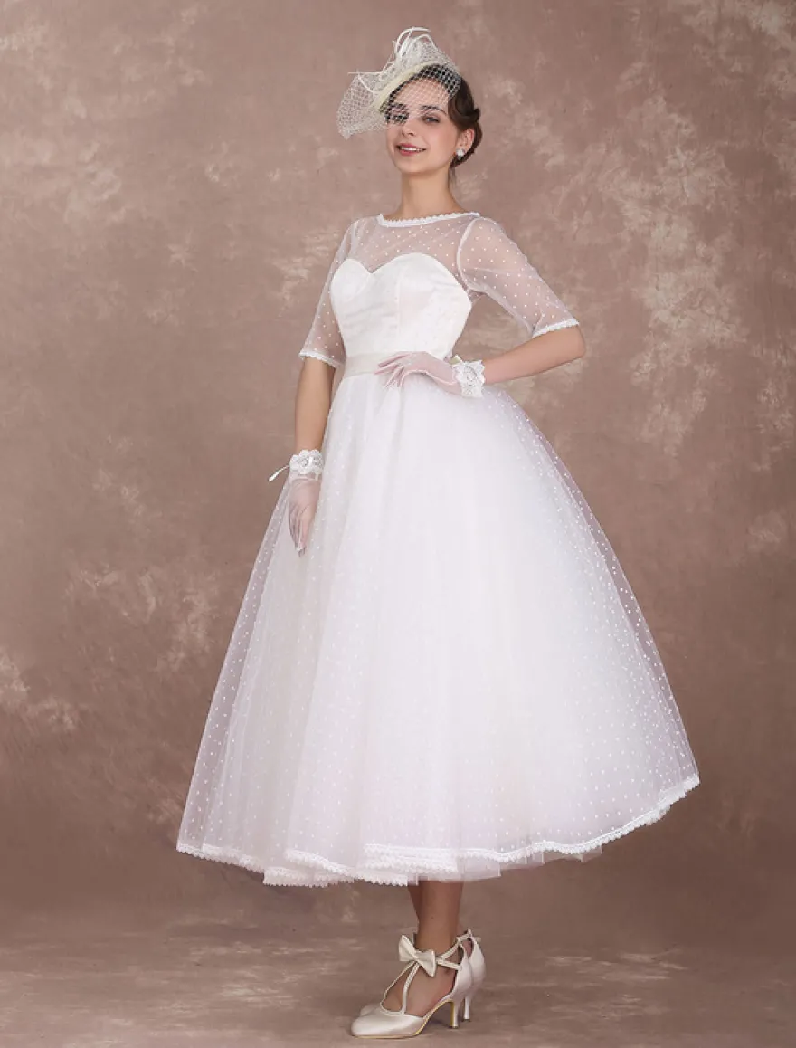 Robe de Mariée Vintage Courte Robe de mariée A-ligne satin en dentelle avec doublure