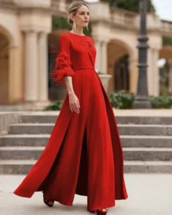 Robe de mère conçue avec décolleté et manches 3/4 combinaison perlée robes d'invitées de mariage