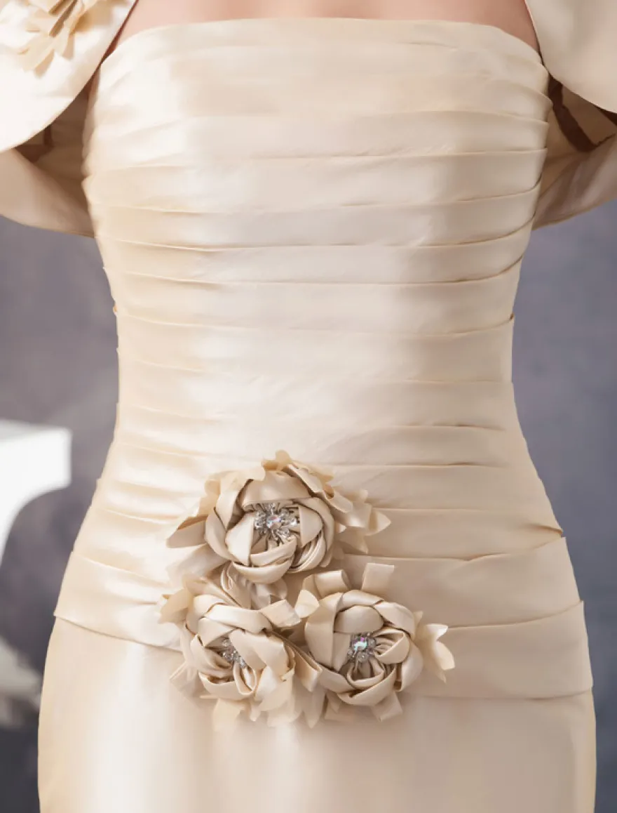 Robe de mère de mariée sirène champagne en satin deux pièces longueur au sol robe d'invitée