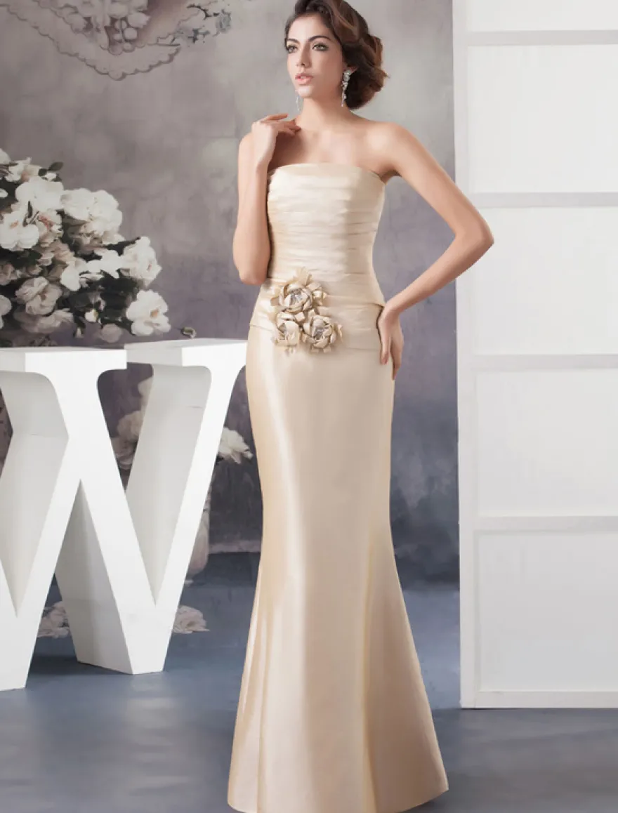 Robe de mère de mariée sirène champagne en satin deux pièces longueur au sol robe d'invitée