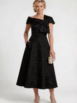Robe de mère trapèze à nœuds robe d'invitée de mariage mi-longue