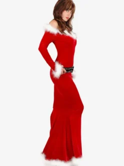 Robe de Noël rouge en velours pour femme costumes de vacances de Noël