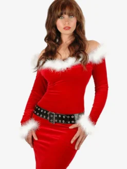 Robe de Noël rouge en velours pour femme costumes de vacances de Noël