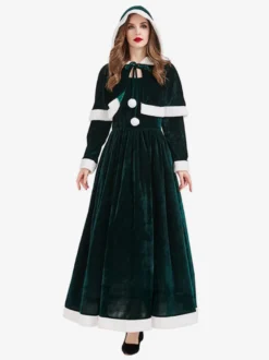 Robe de Noël verte pour femme cape en polyester costumes de Noël