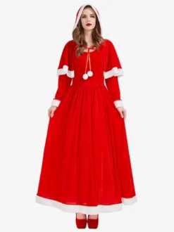 Robe de Noël verte pour femme cape en polyester costumes de Noël
