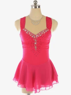 Robe de patinage artistique bleu clair à encolure perlée en polyester pour femmes et filles.