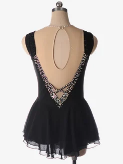Robe de patinage artistique bleu clair à encolure perlée en polyester pour femmes et filles.