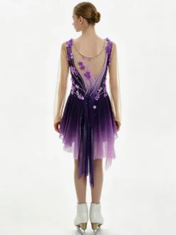 Robe de patinage artistique pour femmes et filles patchwork dos ouvert maille haute élasticité tenue d'entraînement et de compétition cristal classique