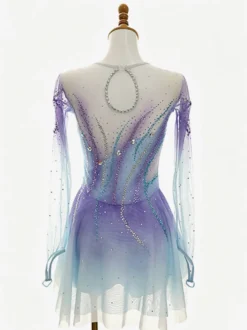 Robe de patinage artistique pour femmes et filles patchwork dos ouvert maille haute élasticité tenue d'entraînement et de compétition cristal classique