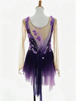 Robe de patinage artistique pour femmes et filles patchwork dos ouvert maille haute élasticité tenue d'entraînement et de compétition cristal classique