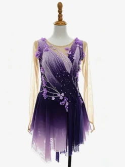 Robe de patinage artistique pour femmes et filles patchwork dos ouvert maille haute élasticité tenue d'entraînement et de compétition cristal classique