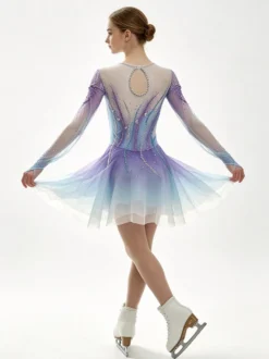 Robe de patinage artistique pour femmes et filles patchwork dos ouvert maille haute élasticité tenue d'entraînement et de compétition cristal classique