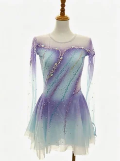 Robe de patinage artistique pour femmes et filles patchwork dos ouvert maille haute élasticité tenue d'entraînement et de compétition cristal classique