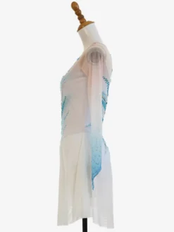 Robe de patinage artistique personnalisée bleu ciel patchwork dos ouvert en maille haute élasticité tenue d'entraînement et de compétition cristaux/rhinestone classiques