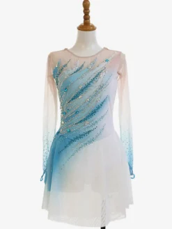 Robe de patinage artistique personnalisée bleu ciel patchwork dos ouvert en maille haute élasticité tenue d'entraînement et de compétition cristaux/rhinestone classiques