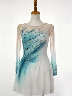 Robe de patinage artistique personnalisée bleu ciel patchwork dos ouvert en maille haute élasticité tenue d'entraînement et de compétition cristaux/rhinestone classiques