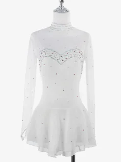 Robe de patinage artistique pour femmes haute élasticité manches longues maille crochet diamant robe de compétition de danse sur glace