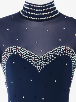 Robe de patinage artistique pour femmes haute élasticité manches longues maille crochet diamant robe de compétition de danse sur glace