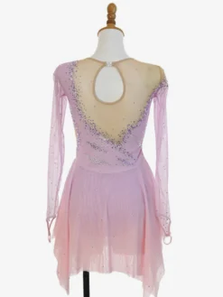 Robe de patinage artistique rose pailletée à strass manches longues costume de patinage pour tous les âges