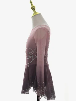 Robe de patinage artistique rose poudré en résille strass tenue de compétition pour filles et femmes