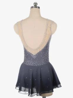Robe de patinage artistique violet foncé sans manches en résille strassée tenue de compétition