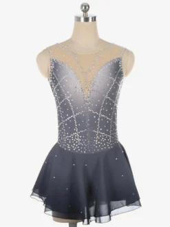 Robe de patinage artistique violet foncé sans manches en résille strassée tenue de compétition