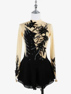 Robe de patinage Black Swan en maille perlée élégante pour femmes et filles
