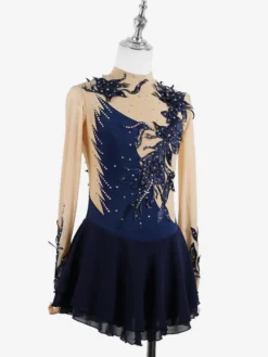 Robe de patinage Black Swan en maille perlée élégante pour femmes et filles