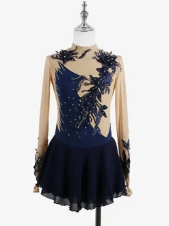 Robe de patinage Black Swan en maille perlée élégante pour femmes et filles