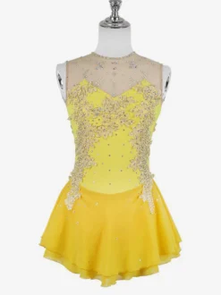 Robe de patinage blanche sans manches ornée de perles pour femmes et filles
