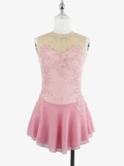 Robe de patinage blanche sans manches ornée de perles pour femmes et filles