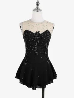 Robe de patinage blanche sans manches ornée de perles pour femmes et filles