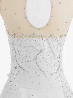 Robe de patinage blanche sans manches ornée de perles pour femmes et filles