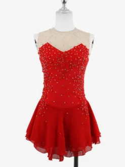 Robe de patinage blanche sans manches ornée de perles pour femmes et filles